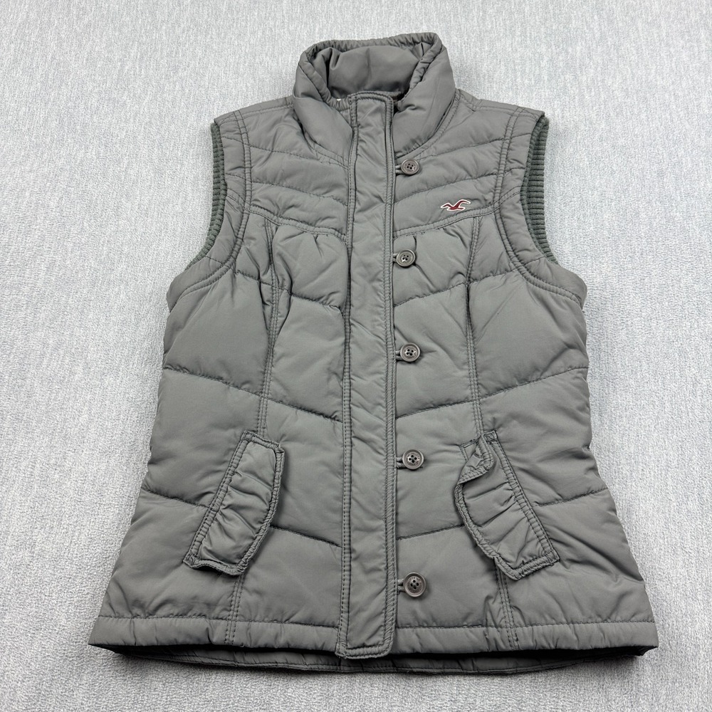 Hollister Vest Womens Medium Gray Full Zip Puffer Waterfowl Feather Down Outdoor